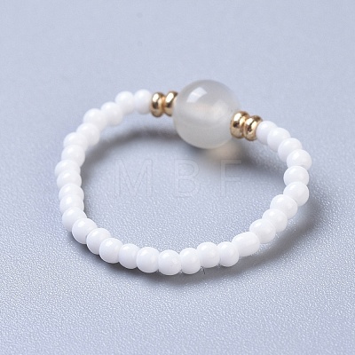 Natural White Moonstone Stretch Rings RJEW-JR00255-09-1