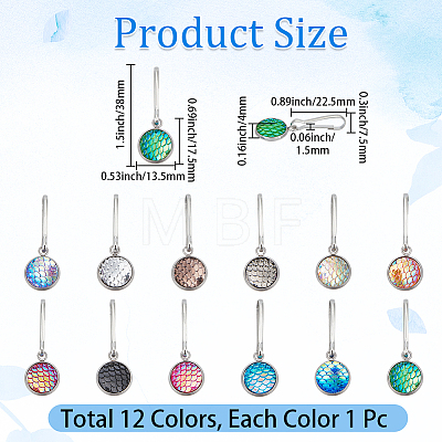 12Pcs 12 Colors Mermaid Scale Alloy Resin Zipper Pulls Charms FIND-CY0002-30-1