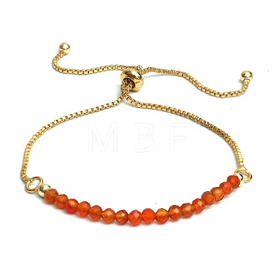 Natural Red Agate(Dyed & Heated) Faceted Round Beaded Adjustable Brass Box Chain Slider Bracelets for Women QE7421-1-1