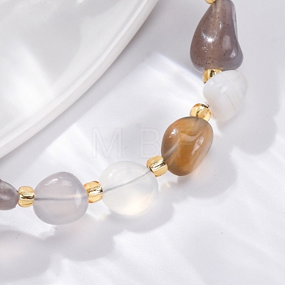 Natural Grey Agate Beaded Bracelets for Women G-P563-07P-22-1