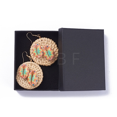 Handmade Reed Cane/Rattan Woven Dangle Earrings EJEW-JE04038-01-1