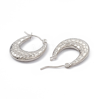201 Stainless Steel Texture Oval Thick Hoop Earrings with 304 Stainless Steel Pins for Women EJEW-B016-09P-1