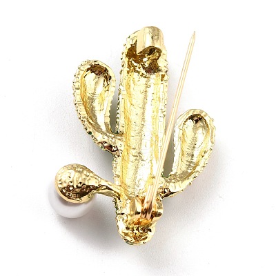 Cactus Alloy Brooch with Resin Pearl JEWB-O009-02-1