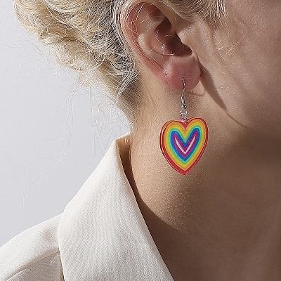 Pride Rainbow Flag Resin Heart Dangle Earrings PW-WG96446-01-1