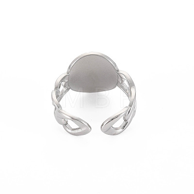 304 Stainless Steel Oval with Human Wide Open Cuff Ring for Women RJEW-S405-164P-1