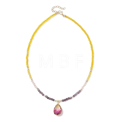 2Pcs 2 Styles Violet K9 Glass Teardrop Heart Pendant Colorful Electroplated Glass Faceted Rondelle Beaded Necklaces NJEW-JN05753-1