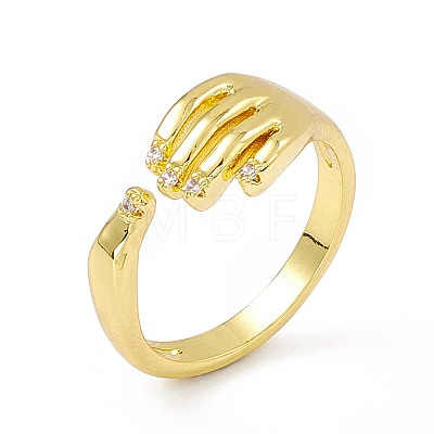 Cubic Zirconia Hand Plam Open Cuff Ring RJEW-P079-06G-1