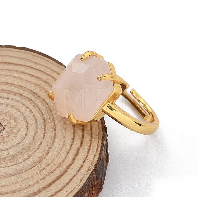 Hexagon Natural Rose Quartz Finger Rings RJEW-B113-02G-04-1