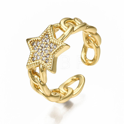Brass Micro Pave Clear Cubic Zirconia Cuff Rings RJEW-N035-002-NF-1