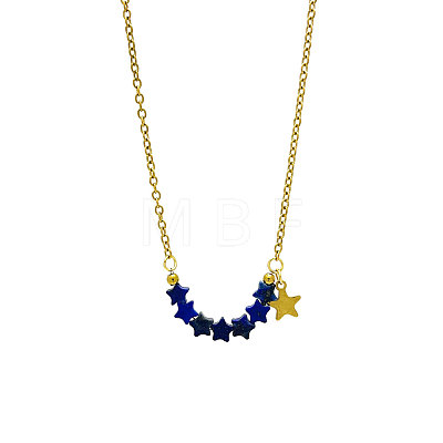 Bohemian Natural Sodalite Star Beads Pendant 304 Stainless Steel Chain Necklaces for Women WG45F40-02-1
