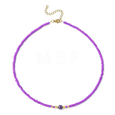 Natural & Synthetic Mixed Gemstone & Glass Seed Beaded Necklace with 304 Stainless Steel Clasp for Women NJEW-JN04420-1