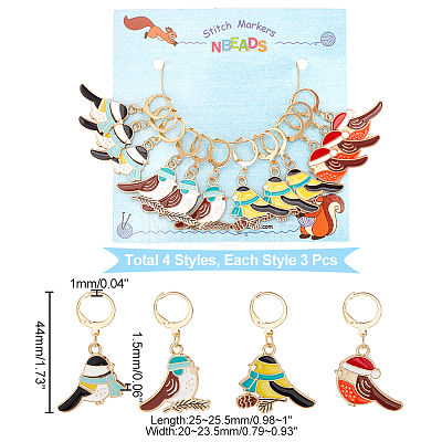 12Pcs 4 Style Alloy Enamel Bird Charms Locking Stitch Makers HJEW-PH01590-1