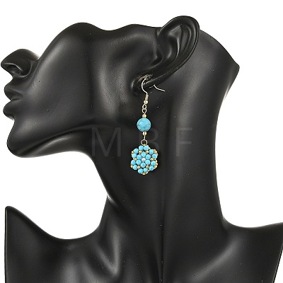 Natural Magnesite & Synthetic Turquoise and Shell Pearl Braided Dangle Earrings EJEW-MZ00789-01-1