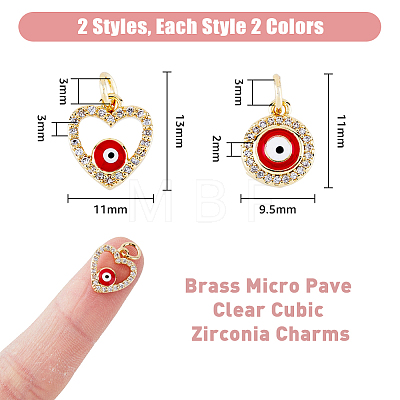 8Pcs 4 Styles Evil Eye Brass Micro Pave Clear Cubic Zirconia Charms KK-DC0002-64-1