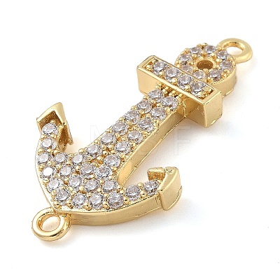 Rack Plating Brass Micro Pave Clear Cubic Zirconia Anchor Connector Charms KK-A234-052G-1