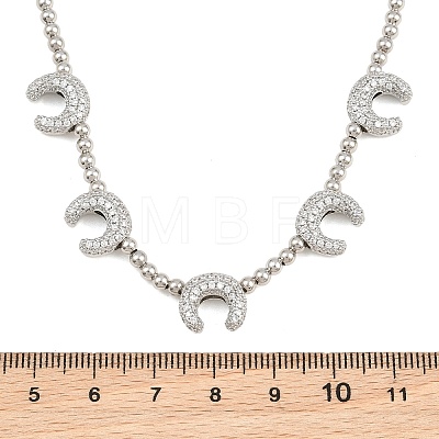 Brass Micro Pave Clear Cubic Zirconia Double Horn and Round Beaded Necklaces KK-CBA4547-06P-1