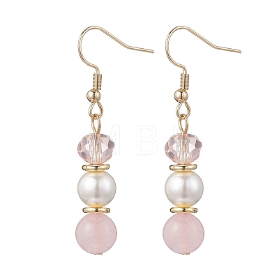 Round Natural Rose Quartz Dangle Earrings EJEW-JE06778-02-1