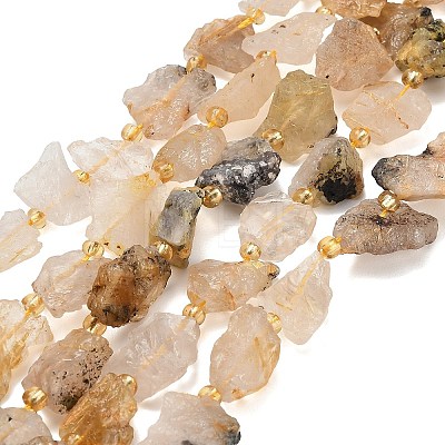 Raw Rough Natural Gold Rutilated Quartz Beads Strands G-A322-B08-01-1