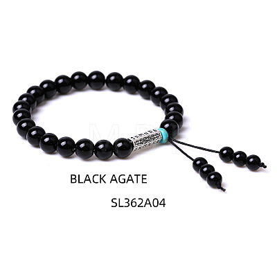 8MM Natural Dyed & Heated Black Agate Buddha Prayer Beads Bracelet Men Women WV3915-4-1