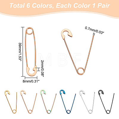 Unicraftale 12Pcs 6 Colors 304 Stainless Steel Safety Pin Hoop Earrings for Women AJEW-UN0001-40-1
