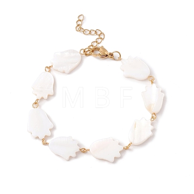 Natural Shell Link Chain Bracelet BJEW-C015-05G-1