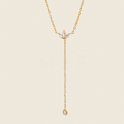 304 Stainless Steel Pave Clear Cubic Zirconia Flower Tassel Y Necklaces for Women ZN1506-1