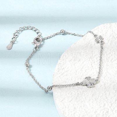 Brass Micro Pave Clear Cubic Zirconia Four Leaf Clover Link Bracelets KK-CBAED06-02P-1