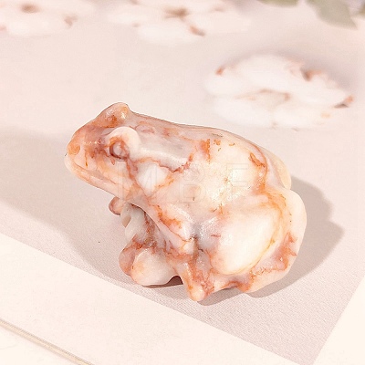 Natural Cherry Blossom Agate Carved Healing Frog Figurines PW-WG57592-05-1