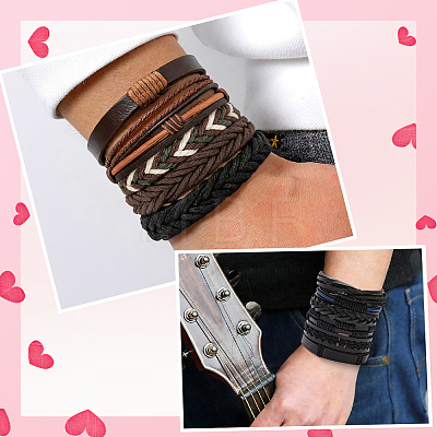 24Pcs 24 Style Adjustable Braided Imitation Leather Cord Bracelets Set for Men BJEW-WH20009-25-1