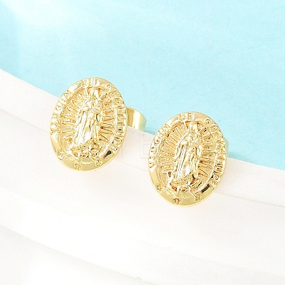Religion Brass Stud Earrings EJEW-F405-23G-1