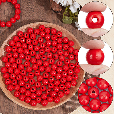 Spray Painted Round Natural Schima Wood Beads WOOD-PA0001-81B-01-1