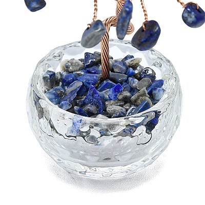 Natural Lapis Lazuli Chip Pachira Glabra Display Decorations DJEW-K025-04E-1