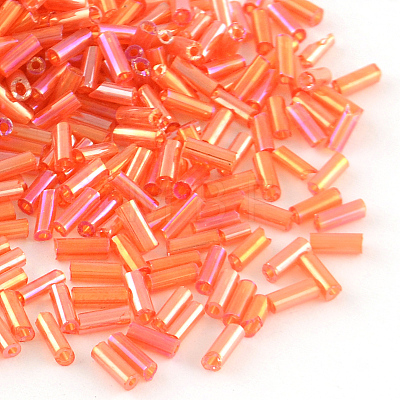 AB Color Plated Glass Bugle Beads SEED-R011-165-1