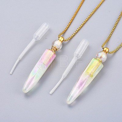 Electroplate Natural Quartz Crystal Perfume Bottle Pendant Necklaces NJEW-I239-01G-1