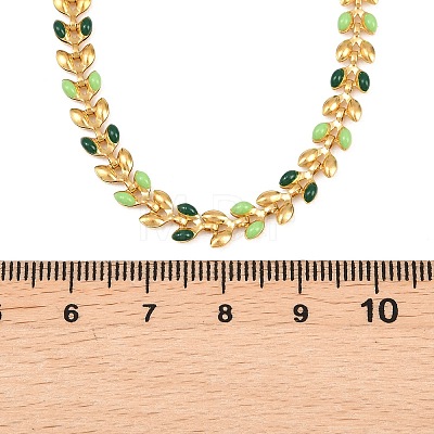 304 Stainless Steel Enamel Leaf Link Chain Necklaces for Women NJEW-Z111-01G-1