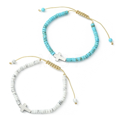 2Pcs 2 Style Natural Howlite & Synthetic Turquoise Braided Bead Bracelets Set BJEW-JB09464-01-1