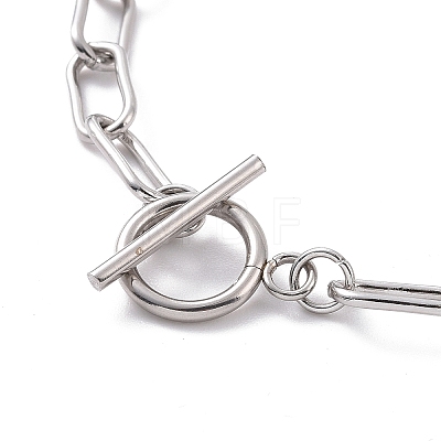 304 Stainless Steel Paperclip Chain Necklace with Toggle Clasp for Men Women NJEW-JN04139-1