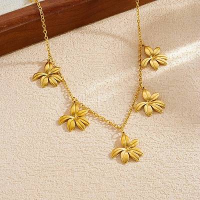 304 Stainless Steel Flower Multi Pendant Bib Necklaces for Women WG4B855-01-1