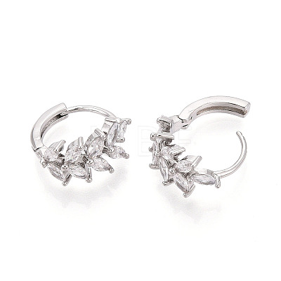 Brass Micro Pave Cubic Zirconia Leaf Hoop Earrings EJEW-T048-41B-P-1