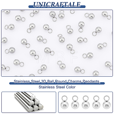 Unicraftale 201 Stainless Steel 3D Ball Round Charms Pendants STAS-UN0042-40-1