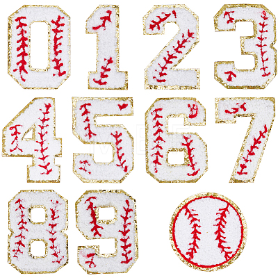 Gorgecraft 11Pcs Number 0~9 & Flat Tennis Shaped Towel Embroidery Style Cotton Iron on/Sew on Patches DIY-GF0008-57-1