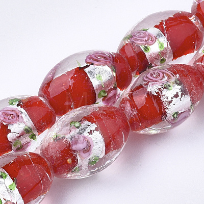 Handmade Silver Foil Glass Lampwork Beads LAMP-Q030-02G-1