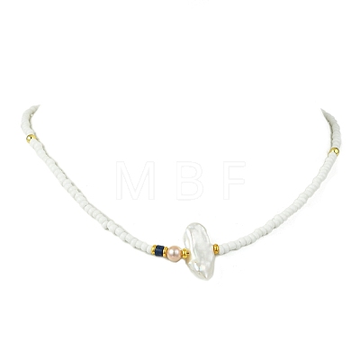 Natural Baroque Keshi Pearl Oval Glass Seed Beaded Necklaces for Women NJEW-JN06219-1