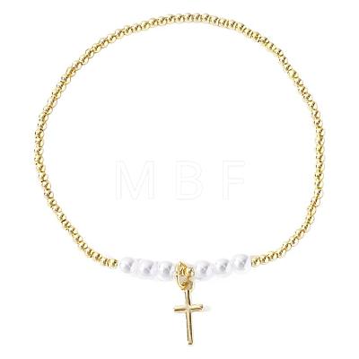 Chic Brass & Imitation Pearl Bead Stretch Bracelets GI8988-1