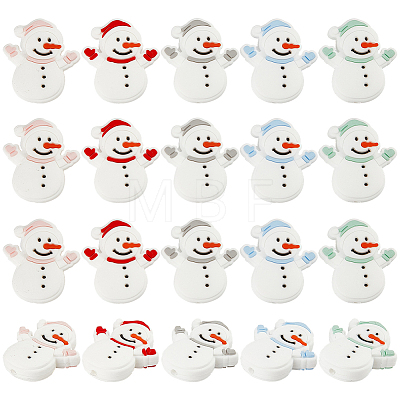 20Pcs 5 Colors Snowman Christmas Theme Food Grade Eco-Friendly Silicone Beads SIL-CP0001-05-1