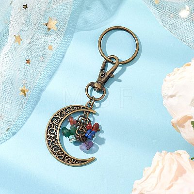 Chakra Theme Moon Natural Red Jasper & Howlite & Tiger Eye & Carnelian & Green Aventurine & Lapis Lazuli & Amethyst Chip Keychain KEYC-JKC00963-02-1