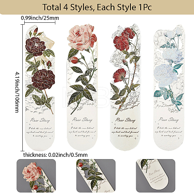 4Pcs 4 Styles Brass Flower Bookmarks AJEW-SP0002-28B-1