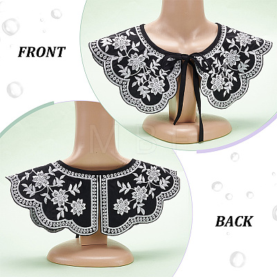 Detachable Fibre Lady's Flower Pattern Embroidered False Collars AJEW-WH0347-09-1