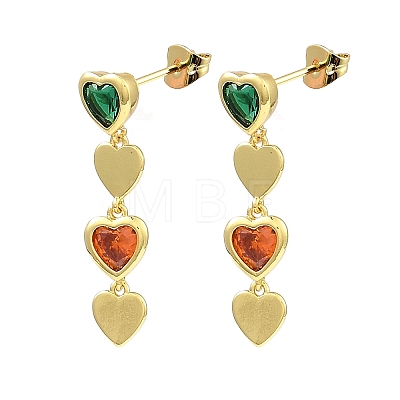 Cubic Zirconia Heart Dangle Stud Earrings EJEW-D069-01G-1
