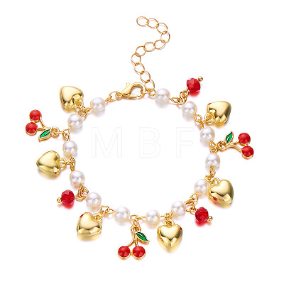 Alloy Enamel & Plastic Pearl & Heart CCB Plastic & Glass Charm Bracelets for Women FS-WG6C398-03-1
